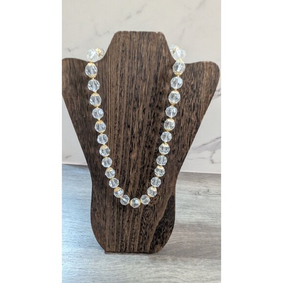 Vintage Hong Kong Crystal Bead Necklace Clear & Gold-Tone 22” Elegant Jewelry - Picture 5 of 6